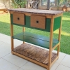 שידה כפרית מעץ מלא בצבע ירוק וחום - - 339